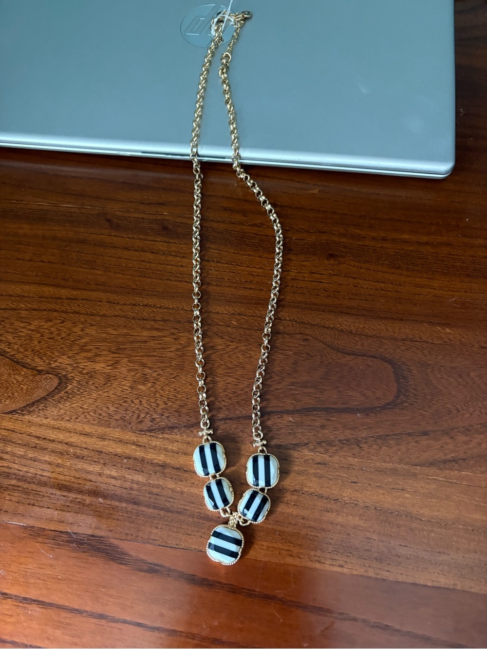 Talbots Gold-Tone Necklace with Black and White Striped Discs
